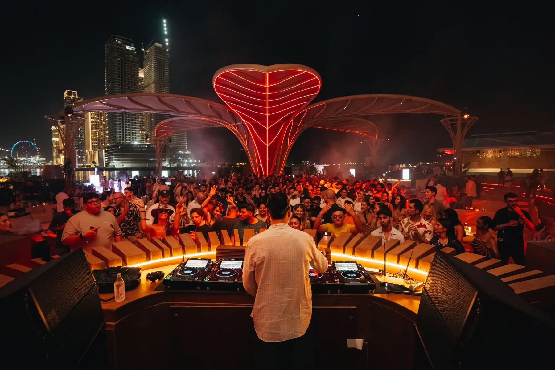 Wide view of the booth and the crowd — Lost Frequencies — FIVE Bohemia 2026, FIVE Palm Jumeirah, Dubai — Agency Verse