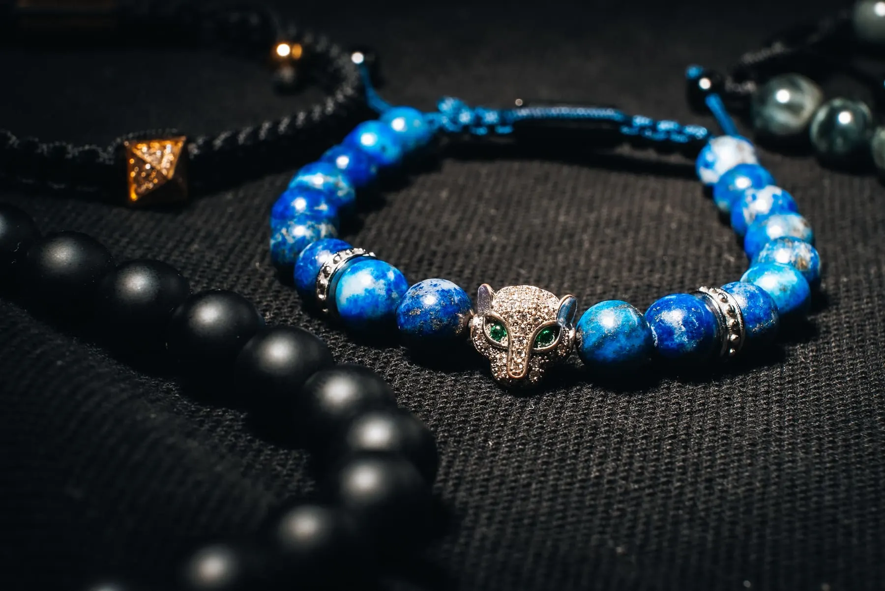 Blue beaded bracelet with a leopard-head charm — Lunnora by GT, Dubai — Agency Verse