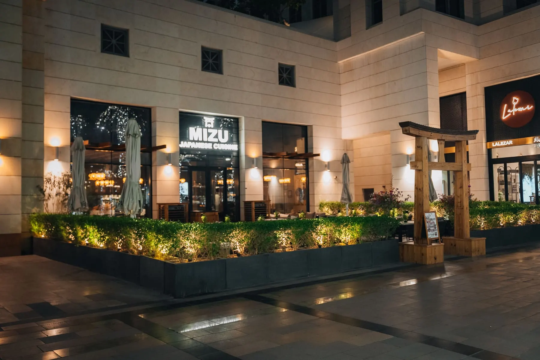 Restaurant exterior at night — Mizu, Downtown Dubai — Agency Verse