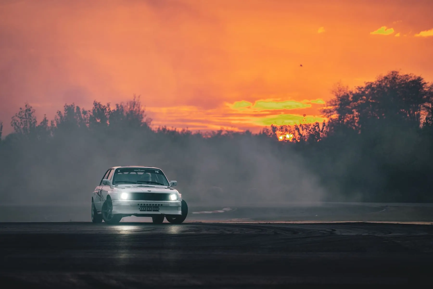 Drift car in smoke at sunset — Night Strike Krško, Slovenia — Agency Verse