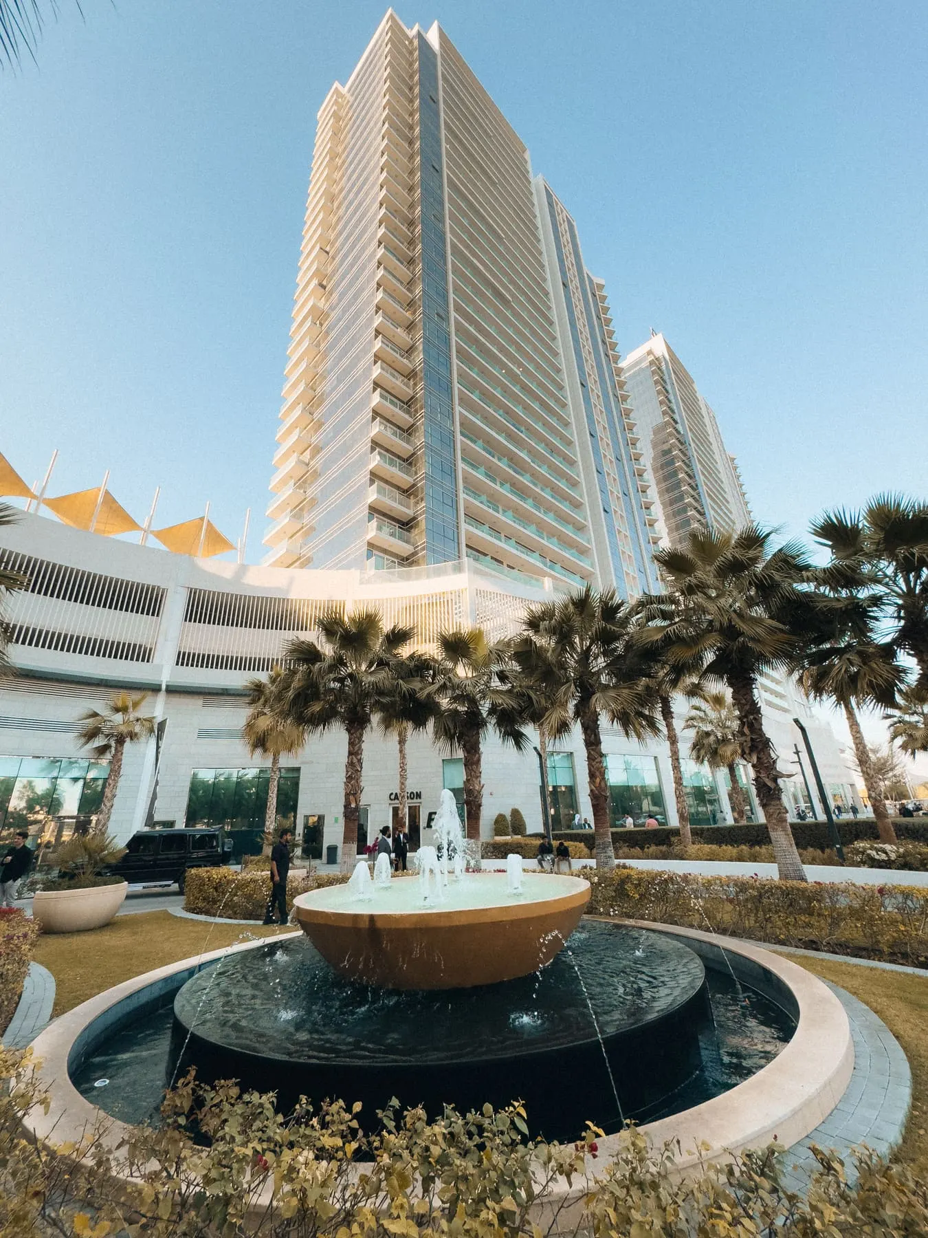 Towers and palm trees along a promenade — Petro Deluxe — Agency Verse