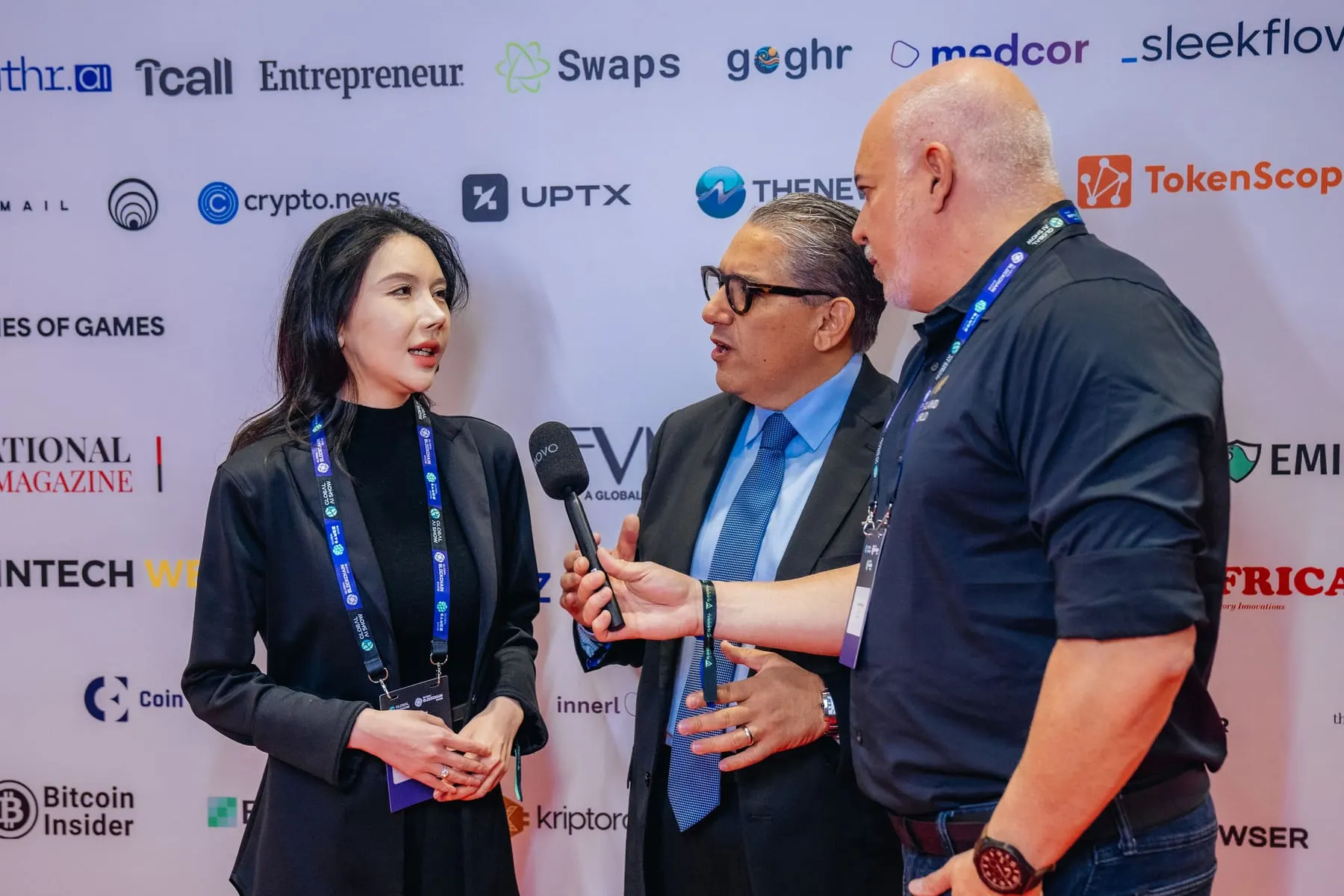 Testimonial & proof films — Interview with a microphone on the show floor — UPTX — Global Blockchain Show 2024, Dubai — Agency Verse